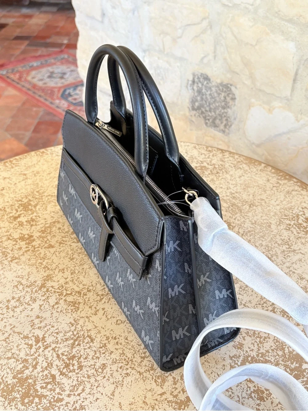 Michael Kors Black MK Logo Top-Handle Satchel